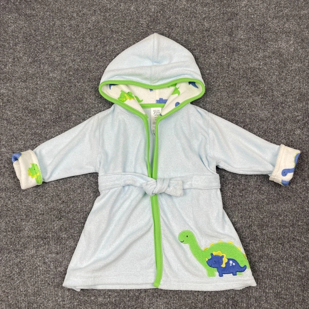 Lot of 2 Carter's Just One You Baby Hooded Bathrobes 0-9M Dinosaur Giraffe